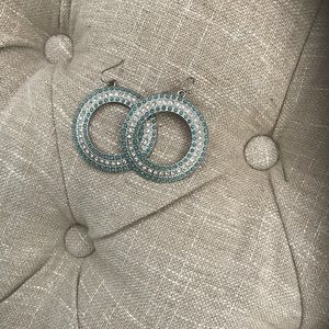 Turquoise and Rhinestone Hoop Earrings